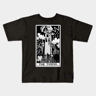 XVI. The Tower Tarot Card | Black and white Kids T-Shirt